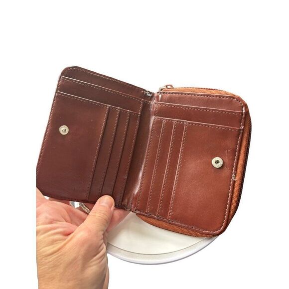 Kenneth Cole Brown Leather Zip-Around Wallet With Card Slots & Snap Pockets - Picture 6 of 11